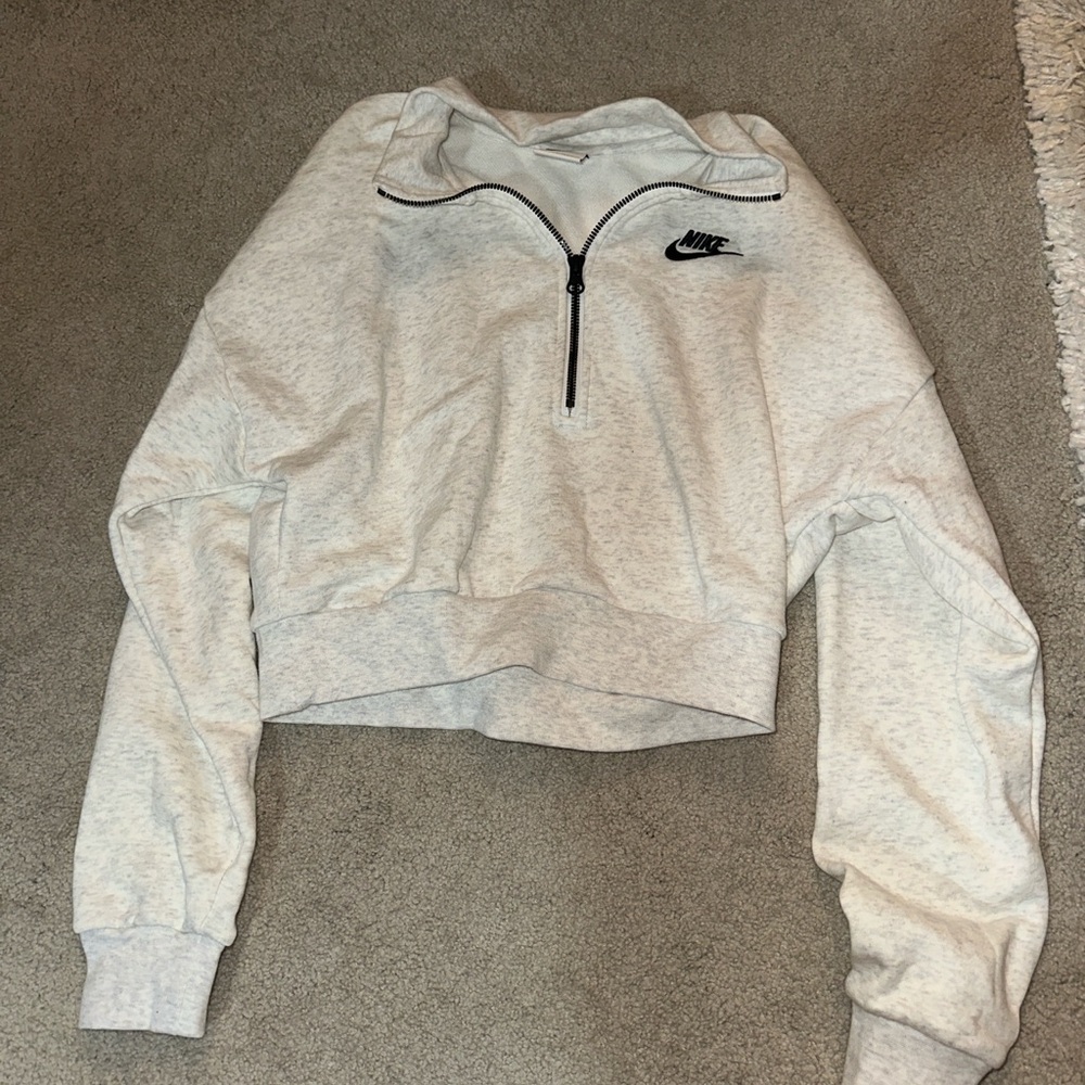Nike Women's Light Gray Half-Zip Hoodie